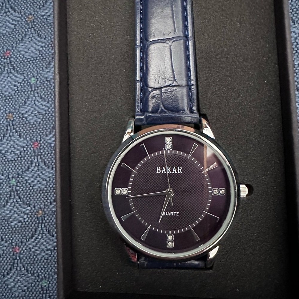 Navy Leather Men's Watch